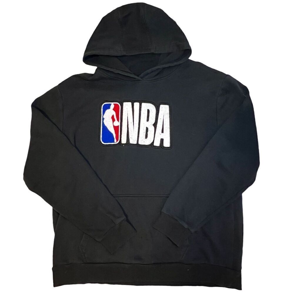 NBA Logo Hoodie Men's Size XL Big Logo Warped Embroidery Black Pullover Hoodie